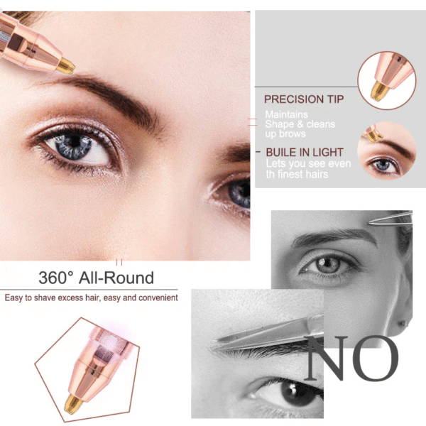 Flawless 2 in 1 Eyebrow Hair Remover Stylish Fashionable Rechargeable Facial Hair Trimmer for Women Painless, Portable & Precise Epilator for Women with LED Light Suitable for Facial, Legs, Armpit and Bikini Area - Image 15
